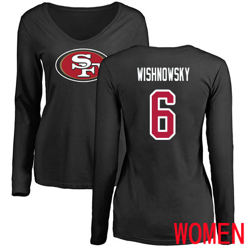 San Francisco 49ers Black Women Mitch Wishnowsky Name and Number Logo #6 Long->women nfl jersey->Women Jersey